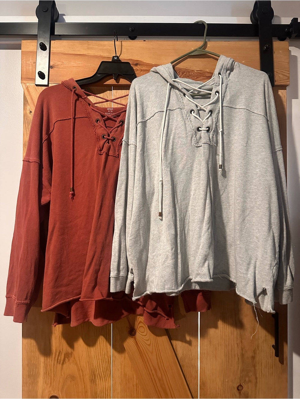 Women’s Aerie Lace-Up Hooded Pullover Sweatshirt bundle- Rust and Light Gray